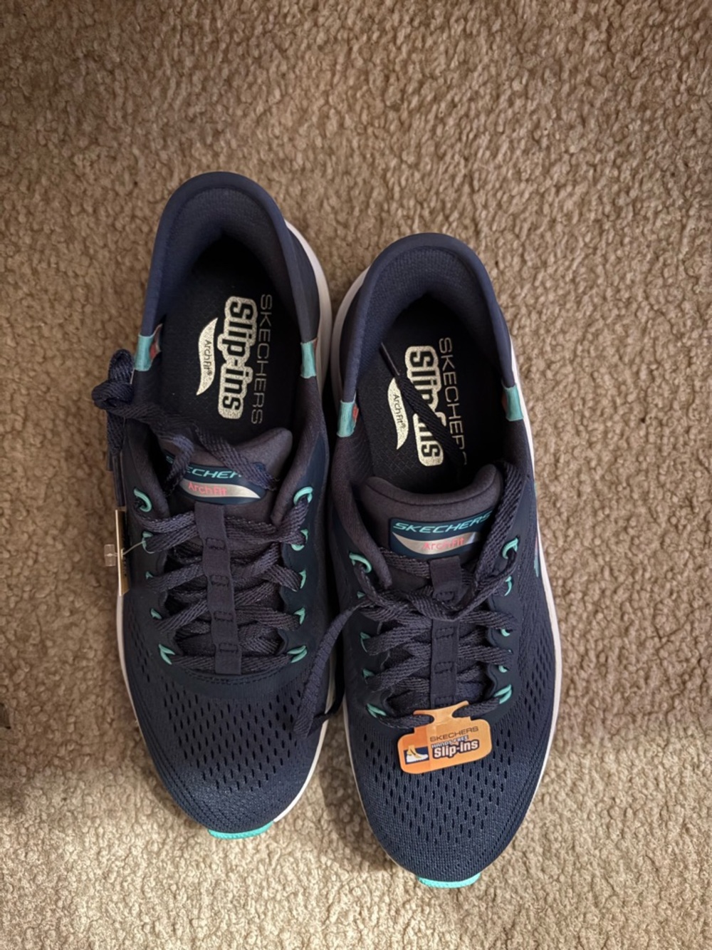 Skechers Navy Athletic Sneakers with Teal and Pink Accents